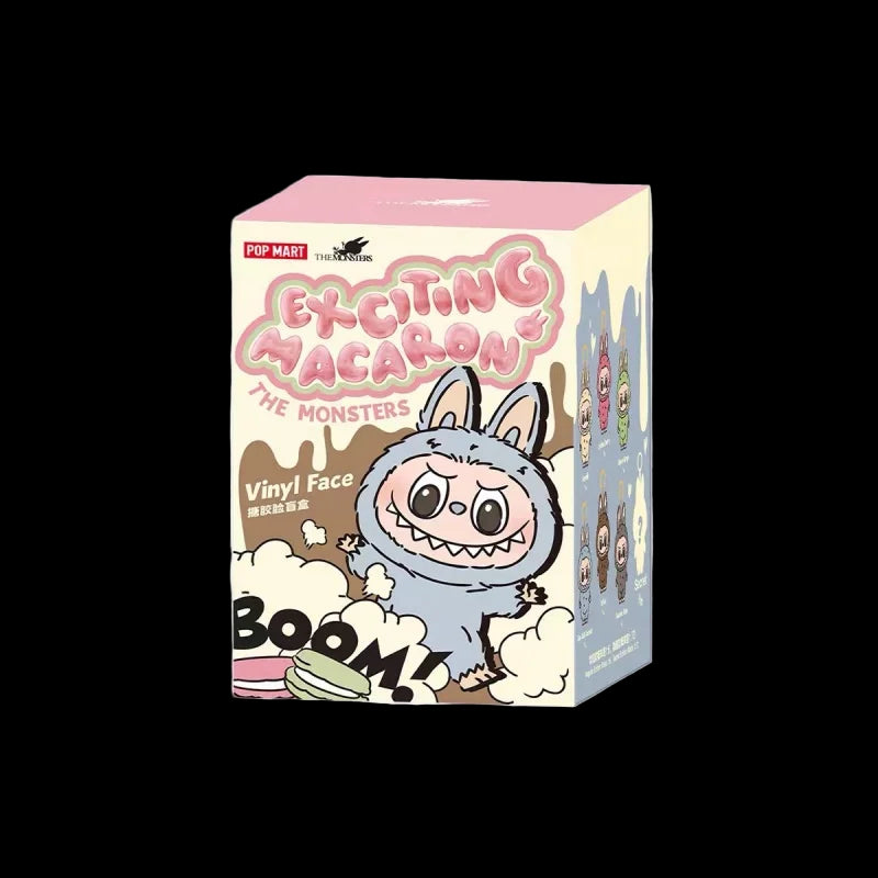Box of 'Exciting Macaron The Monsters' vinyl figure with cartoon character on a white background