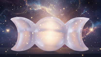 Selenite Triple Moon Bowl for Energy Charging | Moon Goddess Crystal Decor - Lucky Girl Gifts