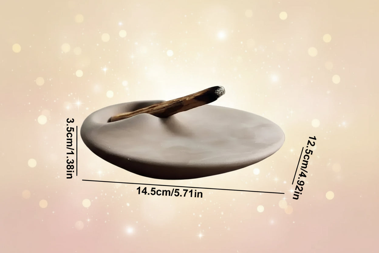 Concrete incense holder with dimensions displayed