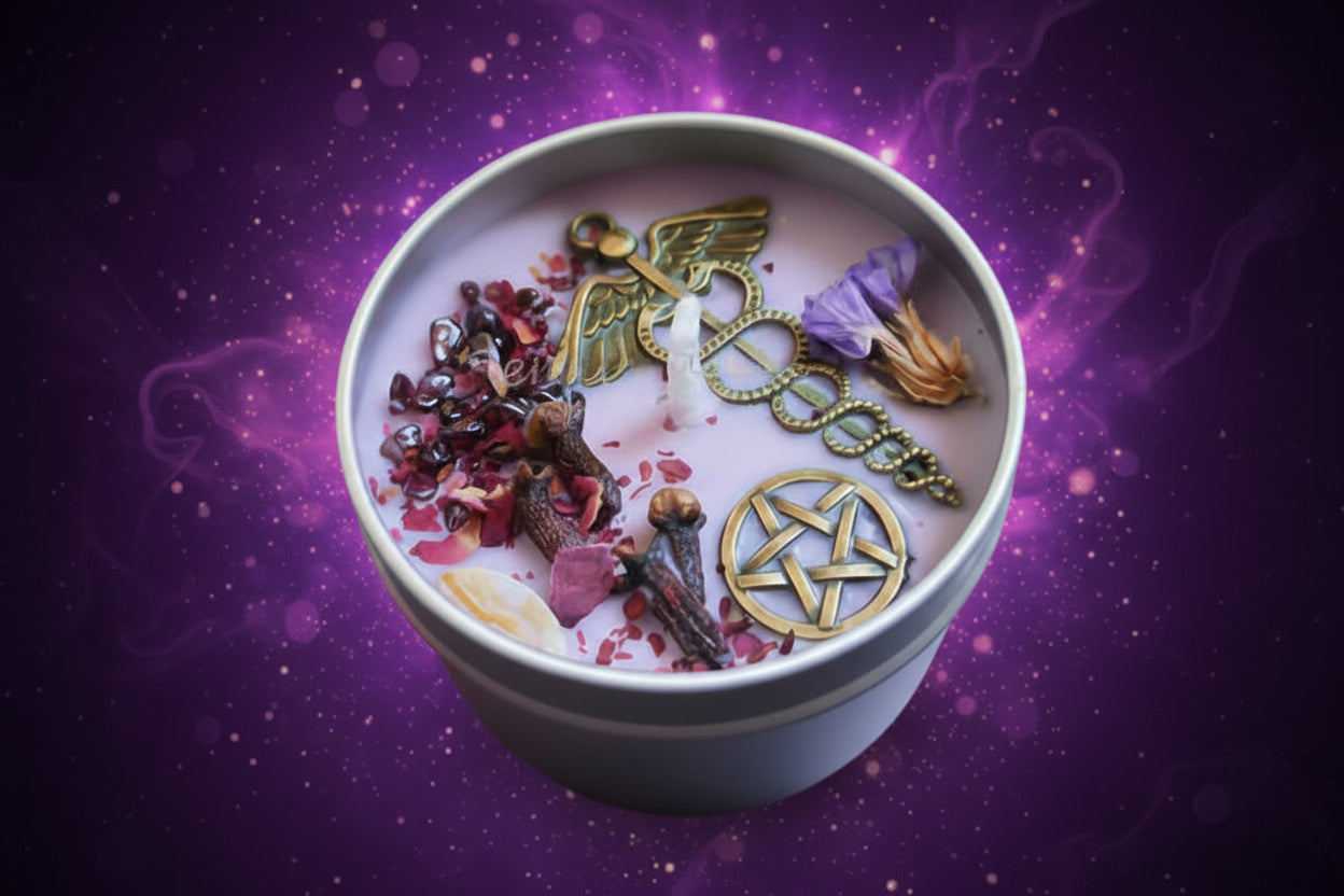 Magic Spell Candles for Manifesting Intentions with Herbs & Crystals - Lucky Girl Gifts