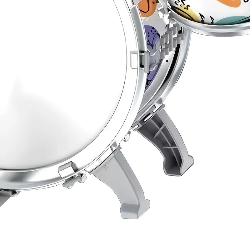 Close-up of a watch with a colorful face on a white background