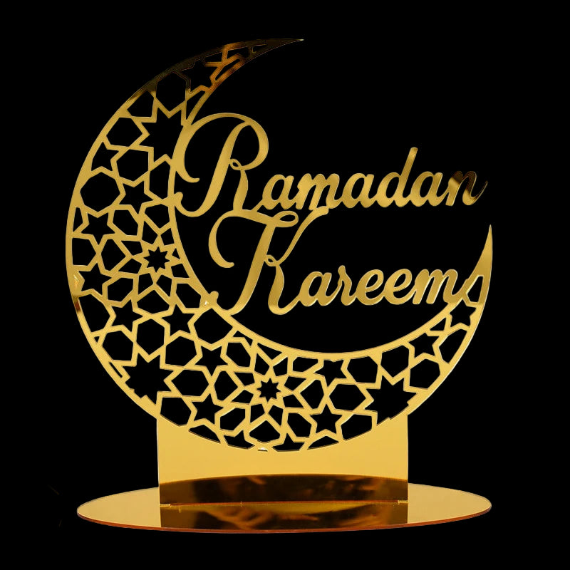 Decorative metal sign with 'Ramadan Kareem' on a white background