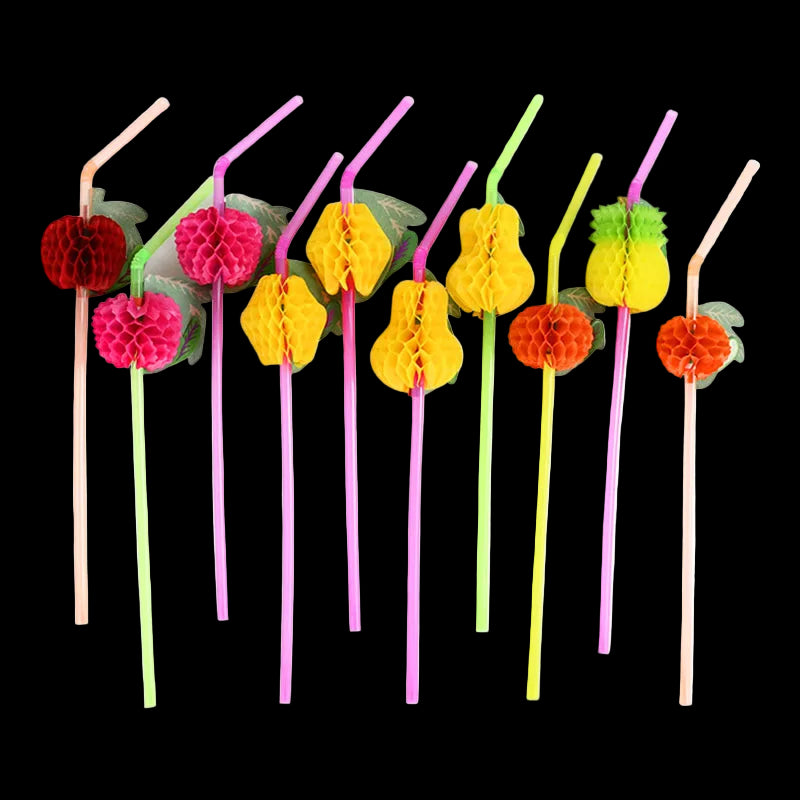 Colorful flower-shaped straws on a white background