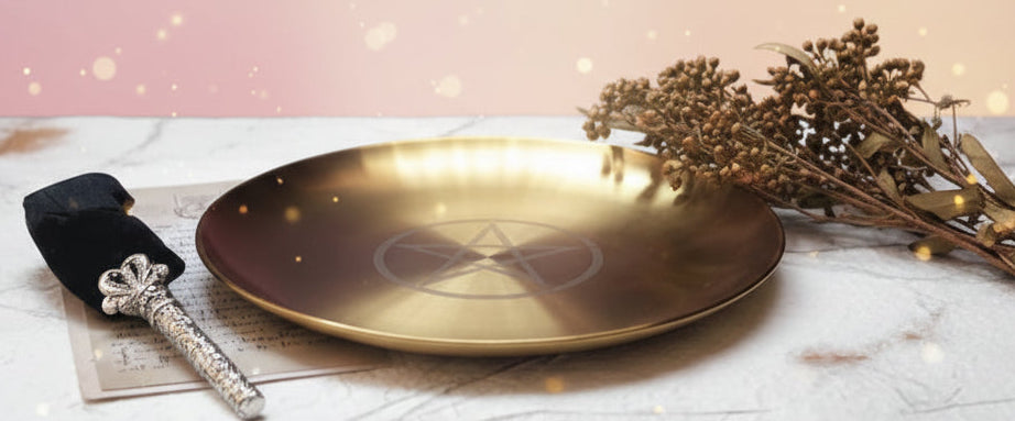 Gold plate with star design on a textured surface