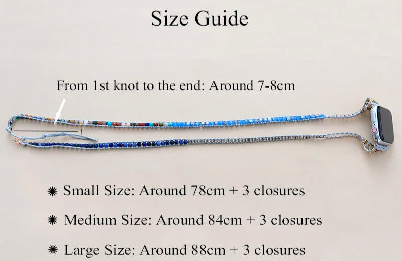 Size guide for a bracelet with measurements on a plain background