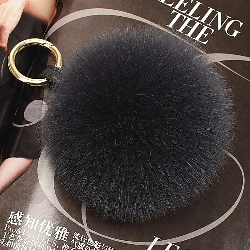 Real Fox Fur Keychain Natural Fur Pompom Ball Bag Charm Luxury  Key Ring