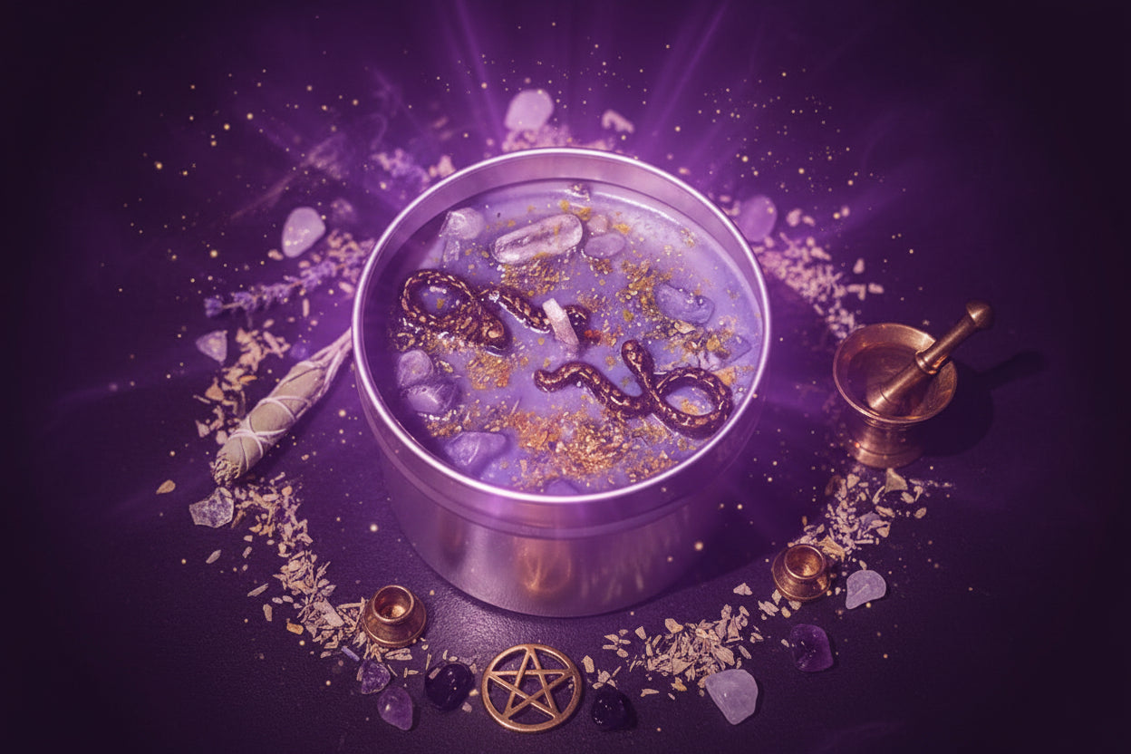 Magic Spell Candles for Manifesting Intentions with Herbs & Crystals - Lucky Girl Gifts