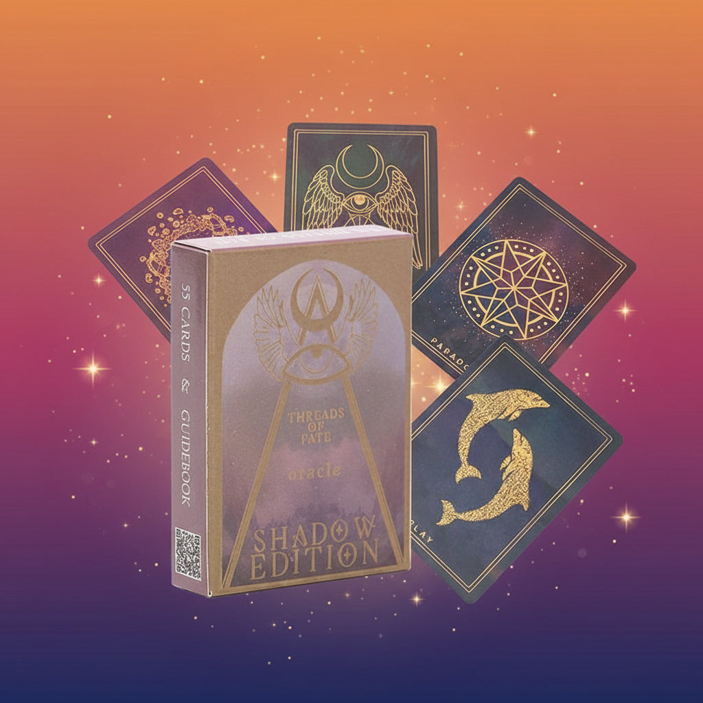 Set of tarot cards with decorative covers on a white background