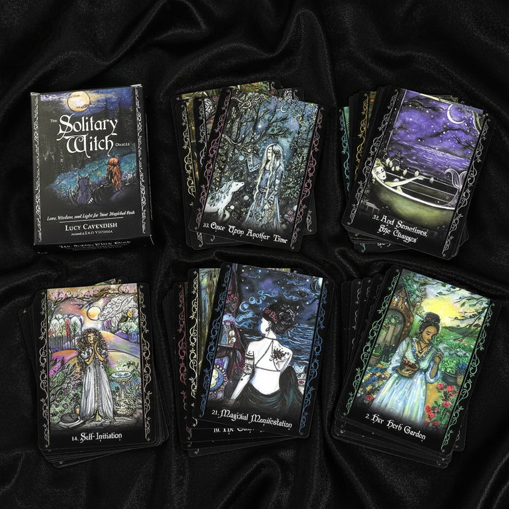 Collection of tarot cards with artistic designs on a white background