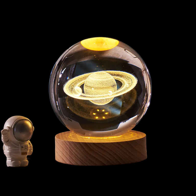 6cm 3D Crystal Ball Night Light Laser Engraved Sports or Solar System Globe Desktop Decoration