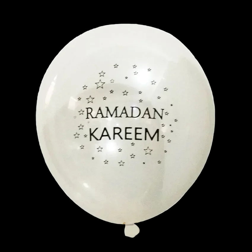 White balloon with 'Ramadan Kareem' text and star patterns on a white background