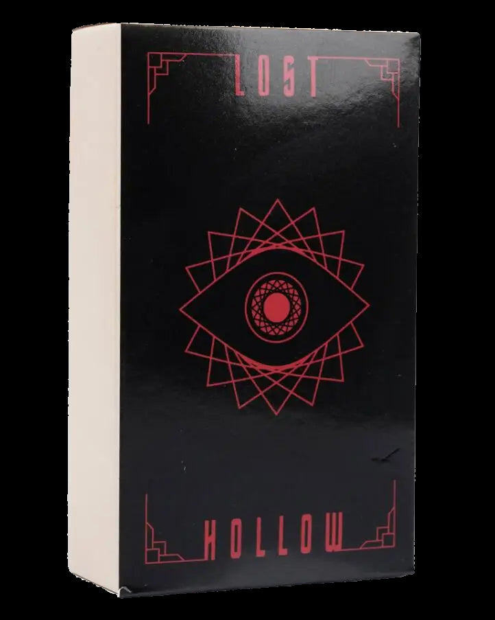 Black box with red eye design and 'Lost Hollow' text on a white background