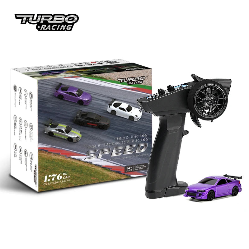 Turbo Racing RC car set with remote control and packaging on a white background