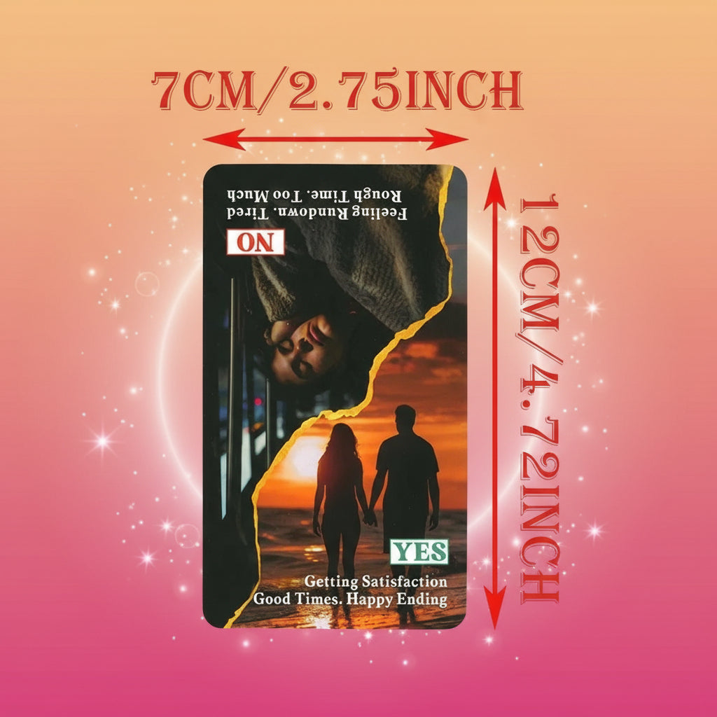 Card with a sunset design and text, with measurements indicated.