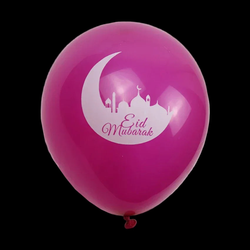 Pink balloon with 'Eid Mubarak' design on a white background