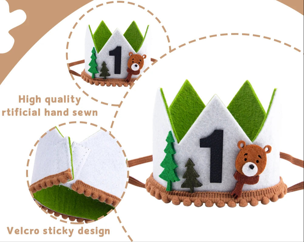 Decorative item with number '1', bear, and trees on a brown background