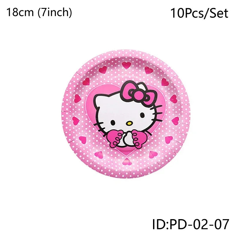 Pink paper plate with Hello Kitty design on a white background