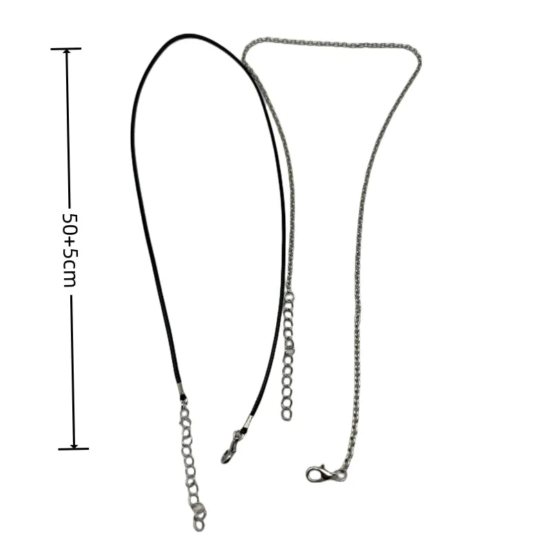 Two necklace chains with measurements on a white background