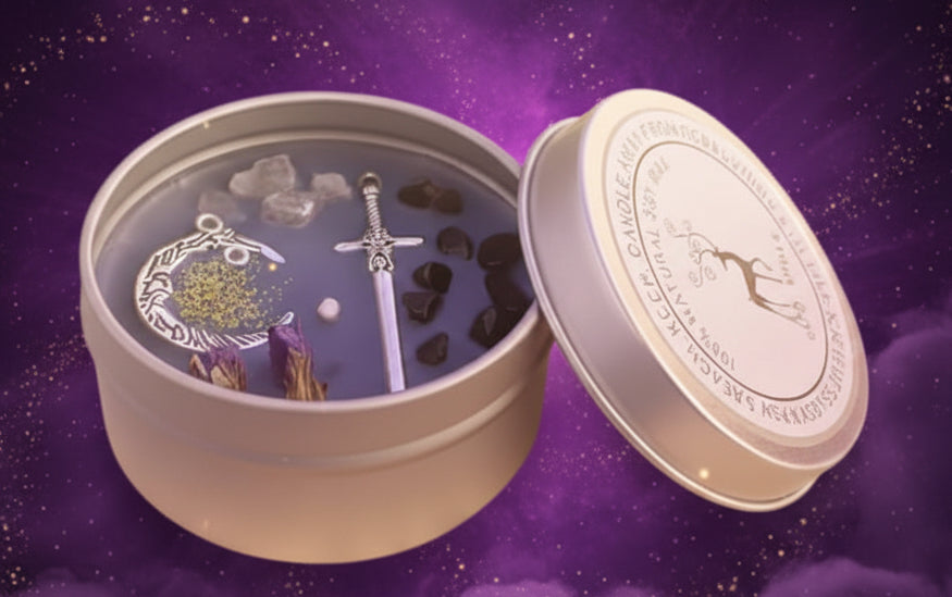 Magic Spell Candles for Manifesting Intentions with Herbs & Crystals - Lucky Girl Gifts