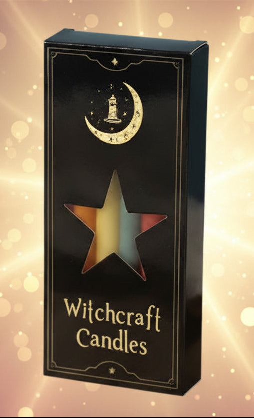 Witchcraft candles set with a box labeled 'Acqua di Parma' on a white background.