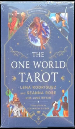 The One World Tarot book cover with colorful illustrations and text.