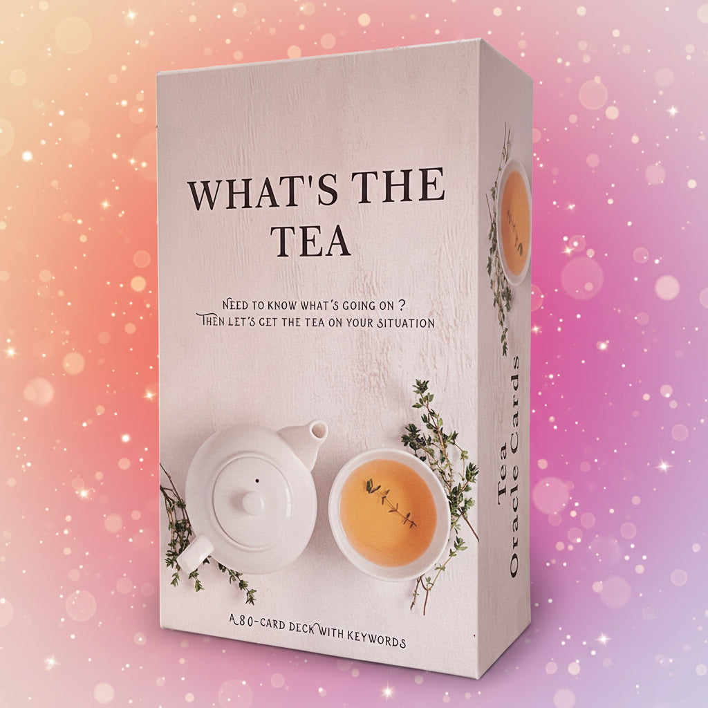 Card game box titled 'What's the Tea' with a teapot and cup design on a white background.