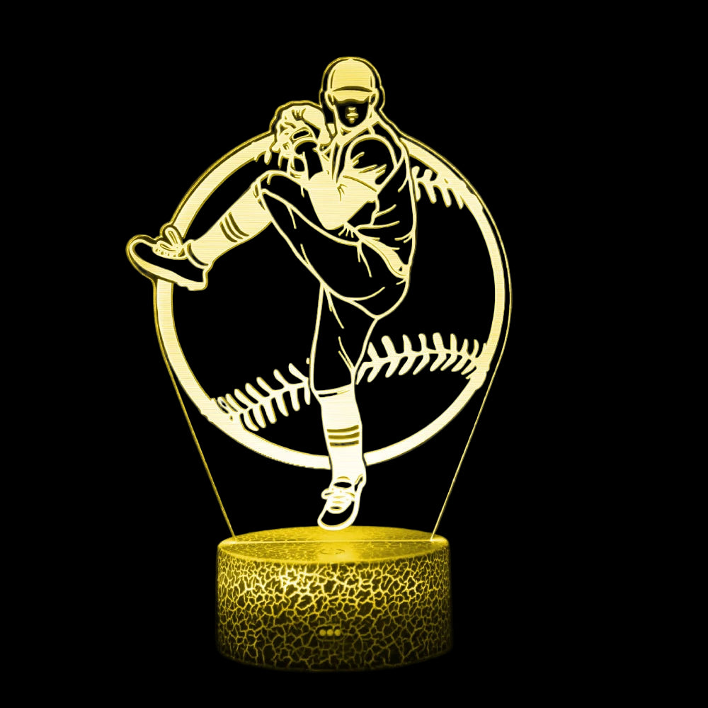 Baseball player night light with cracked base design on a black background