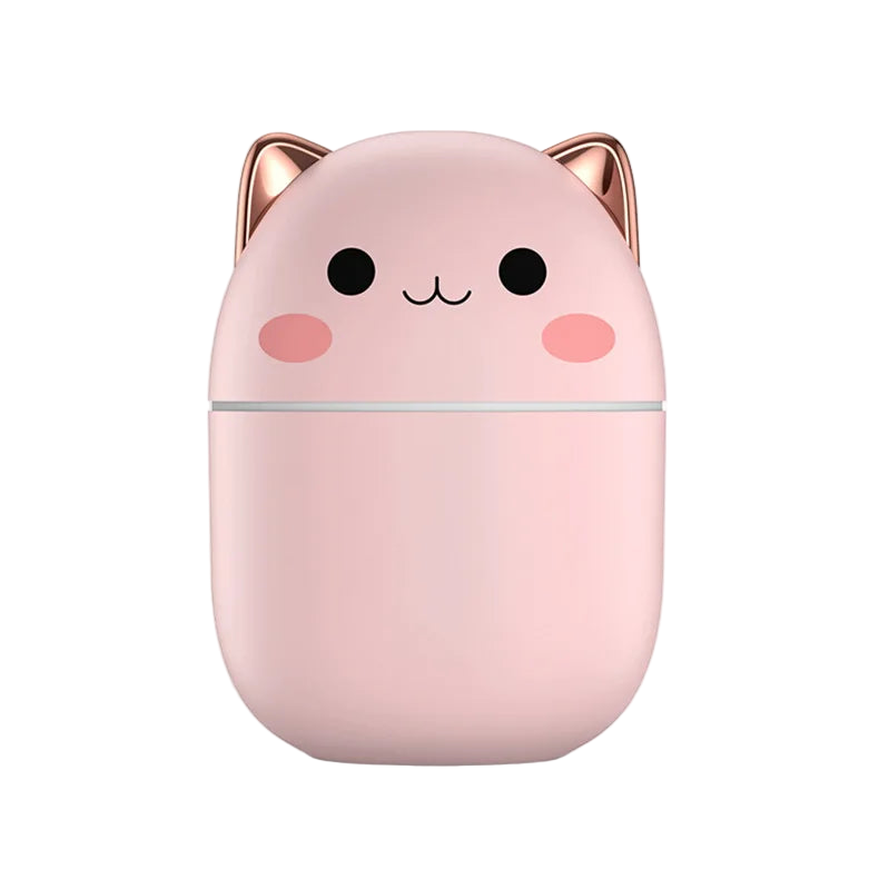 Pink cat-shaped power bank on a white background