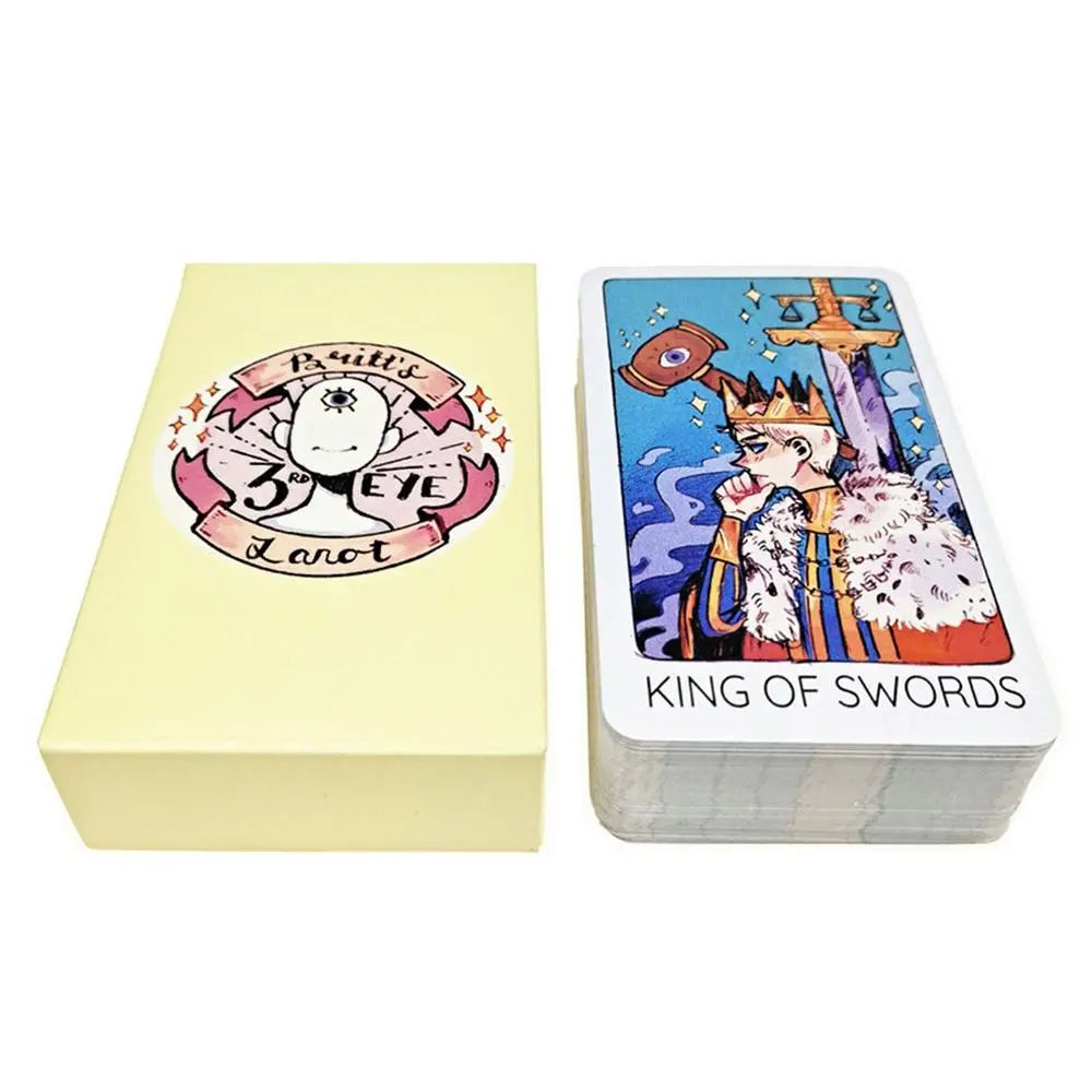 Card with 'King of Swords' design next to a yellow box with '7th Eye Tarot' logo.