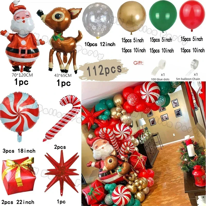 Collection of Christmas-themed balloons and decorations with product details.