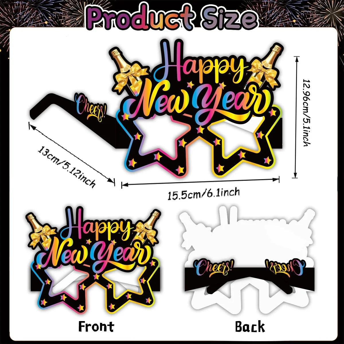 Happy New Year mask with measurements on a white background