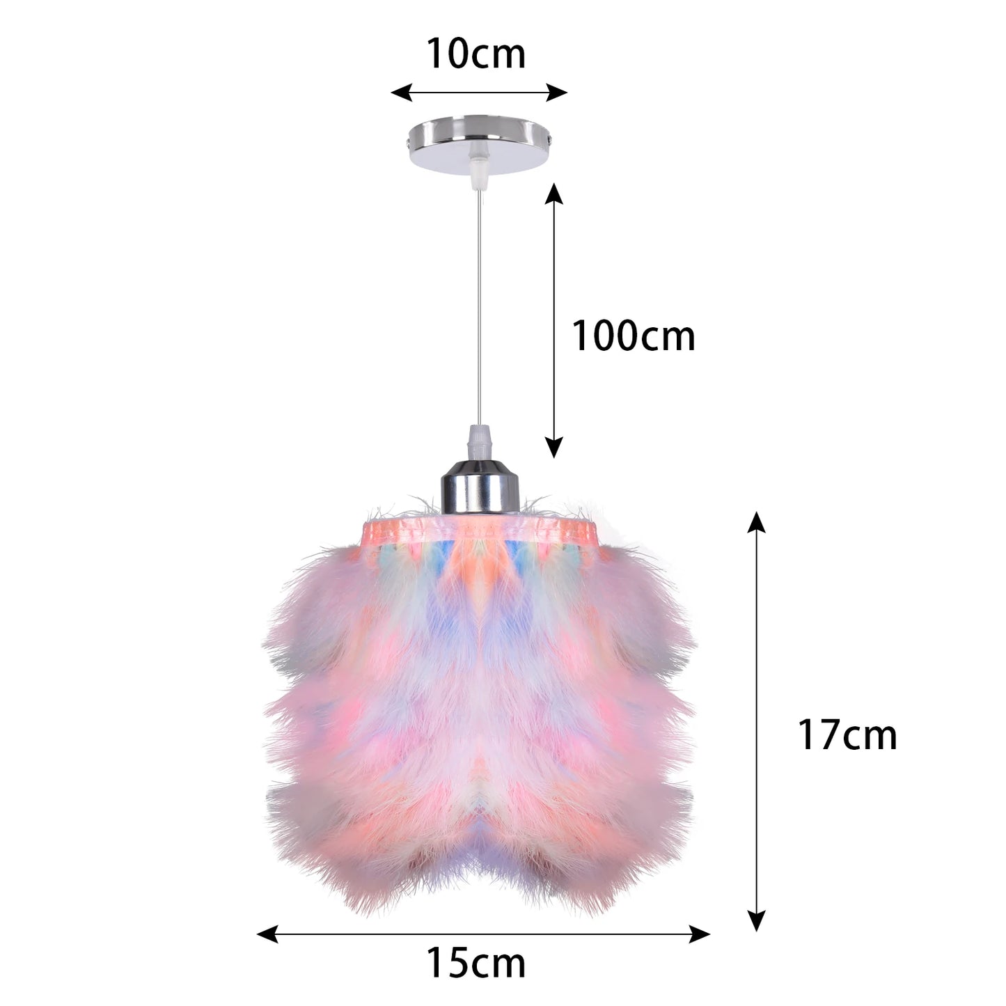 Measurement chart of a colorful pendant light with dimensions labeled.