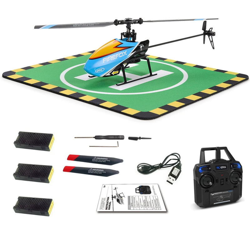 RC helicopter with accessories on a white background