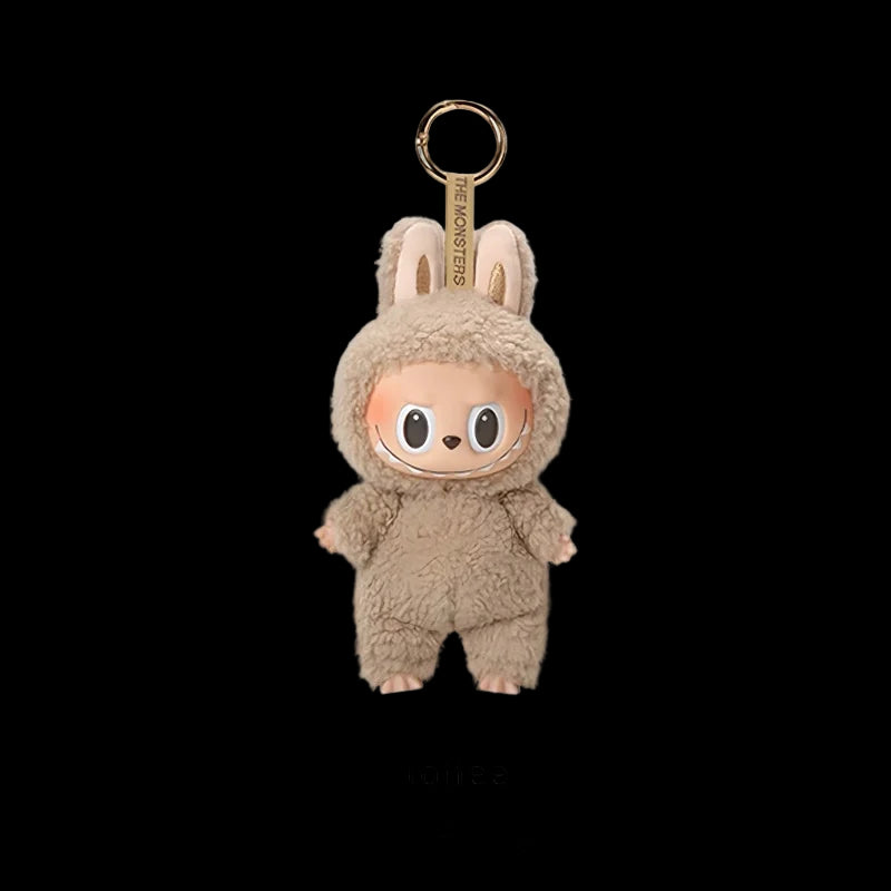 Plush keychain in a bunny costume with 'Toffee' text on a white background