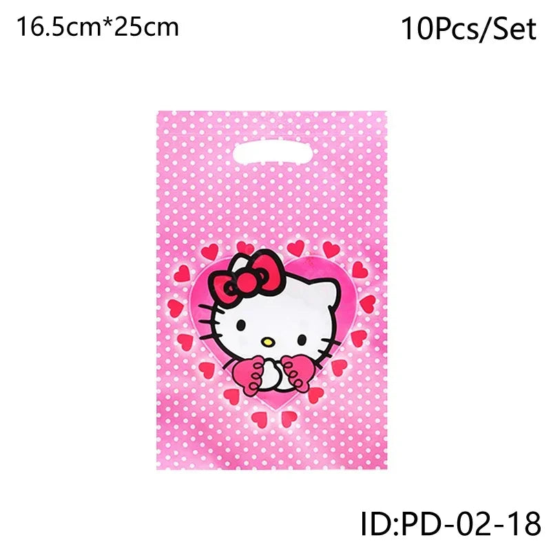 Pink polka dot bag with Hello Kitty design on a white background
