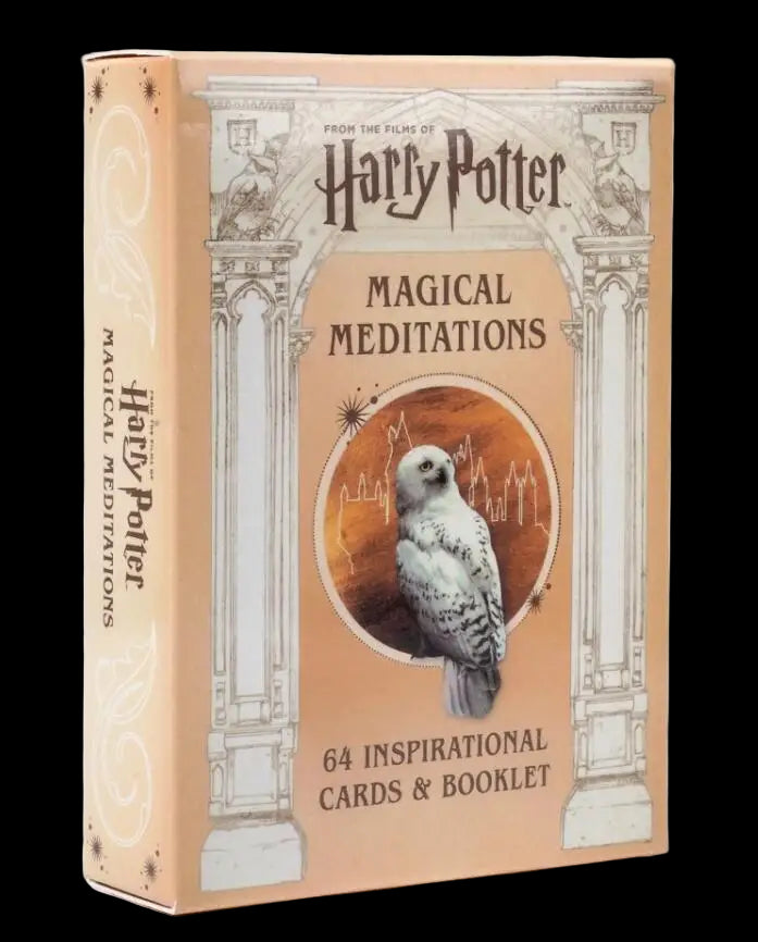 Box of Harry Potter Magical Meditations cards with a bird illustration on a beige background