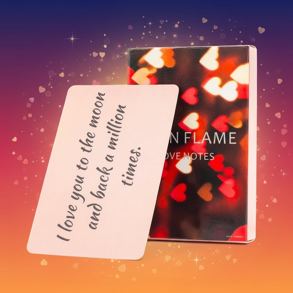 Notebook with romantic quote and heart-themed cover on a white background