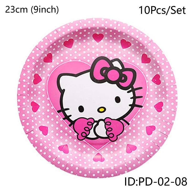 Pink plate with Hello Kitty design on a white background