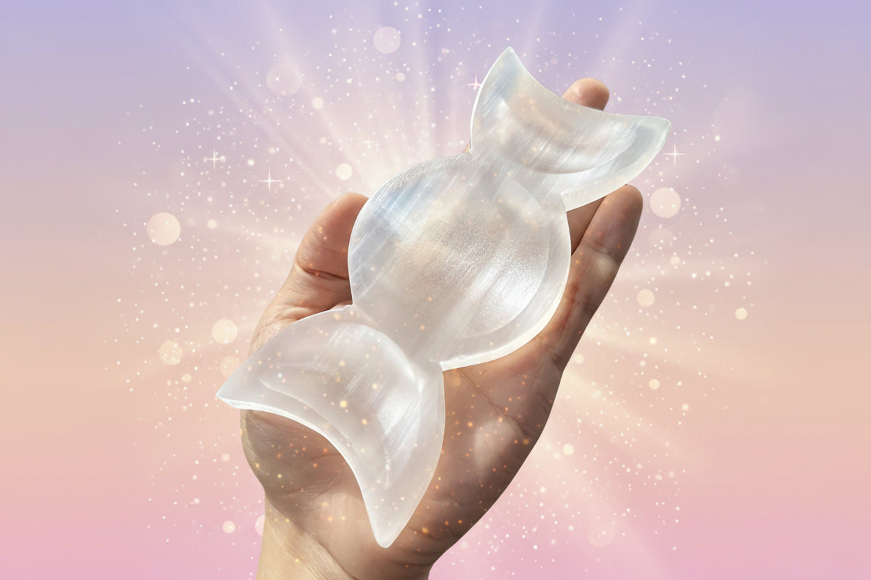 Clear silicone mold shaped like a bow held in a hand with a blurred background