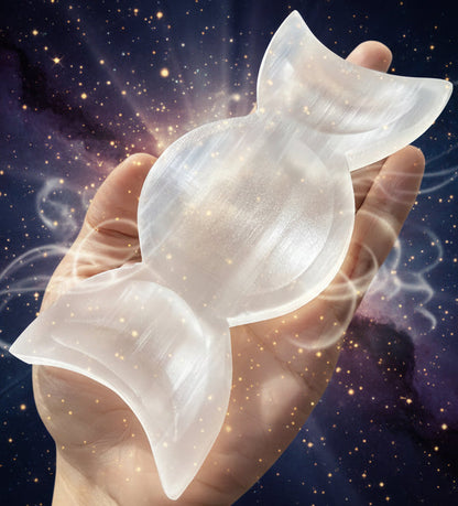 Selenite Triple Moon Bowl for Energy Charging | Moon Goddess Crystal Decor - Lucky Girl Gifts