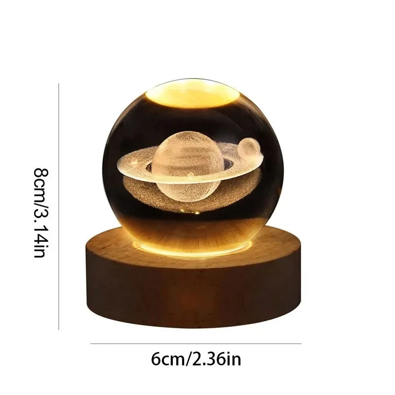 6cm 3D Crystal Ball Night Light Laser Engraved Sports or Solar System Globe Desktop Decoration