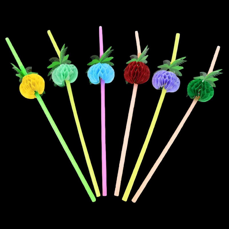 Colorful straws with decorative ends on a white background