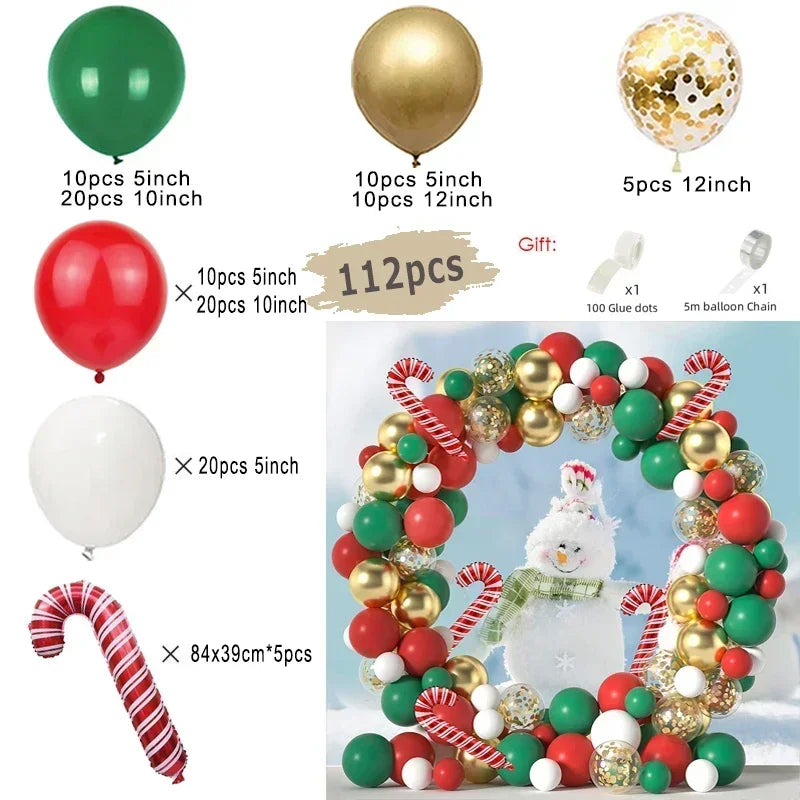 Balloon set with various sizes and colors for festive decorations, including a snowman figure.