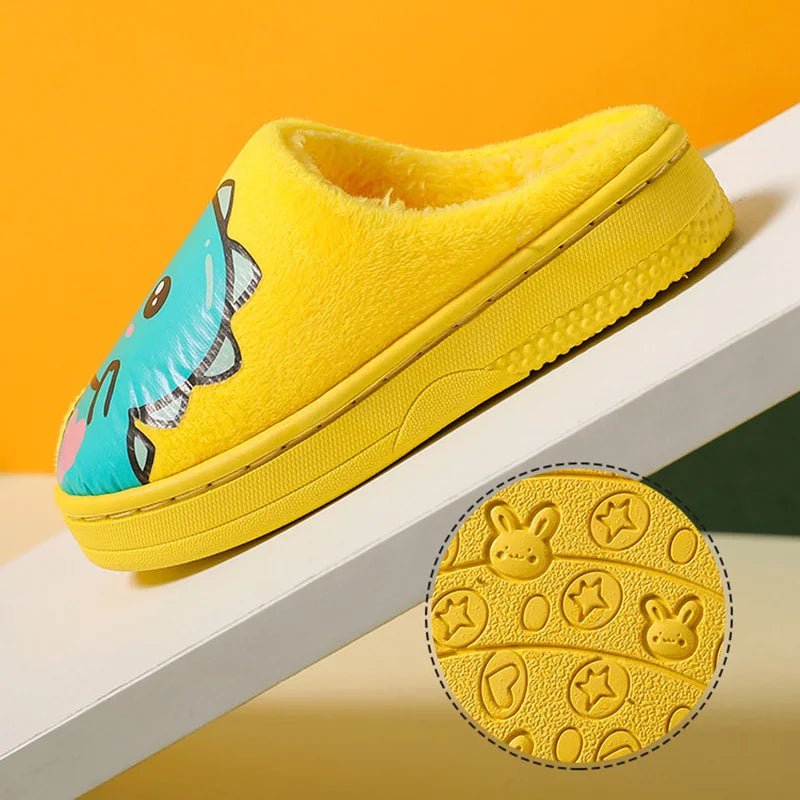Warm and padded home slippers for children with monster-3
