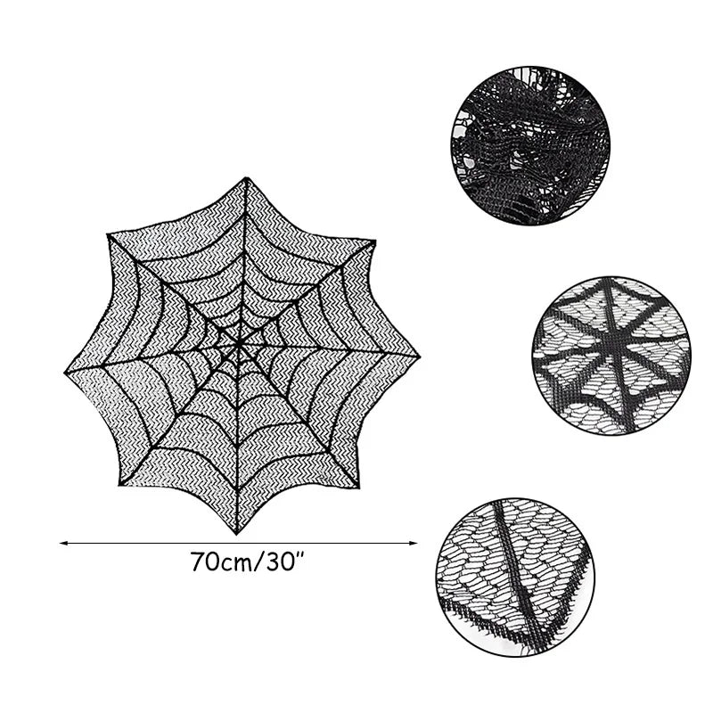 Black spider web with measurements on a white background