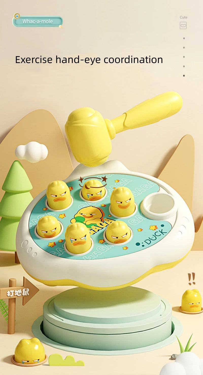 Toy with ducks and a yellow handle on a beige background