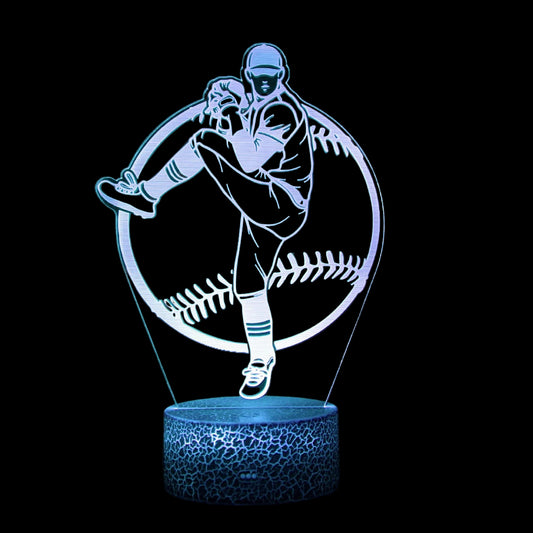 LED lamp with a sports-themed design on a black background