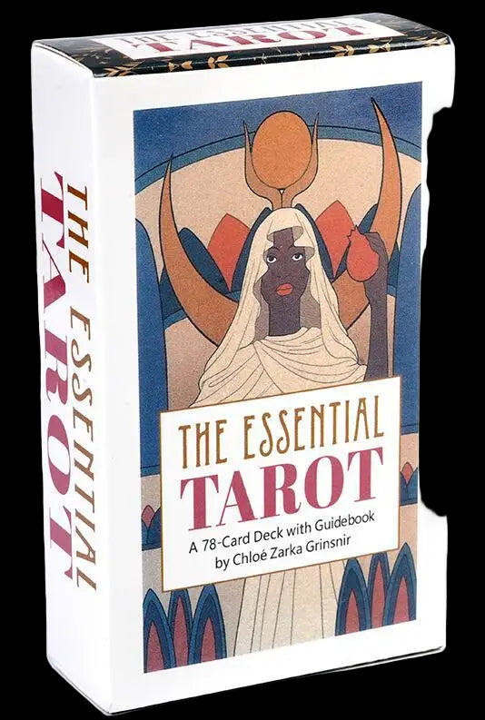 Box of 'The Essential Tarot' with a stylized illustration on a white background