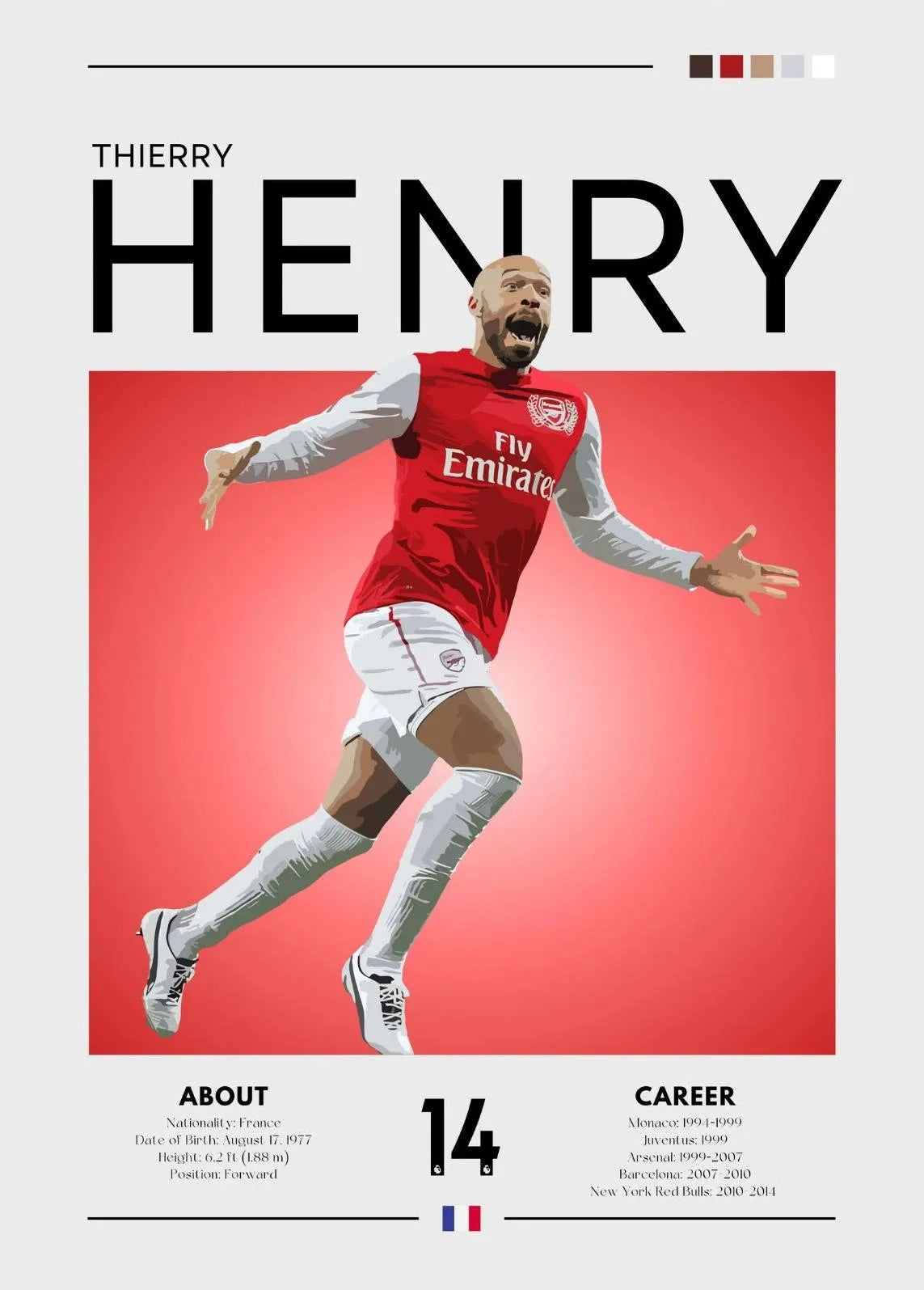 Soccer player in action with 'Fly Emirates' branding on a red background