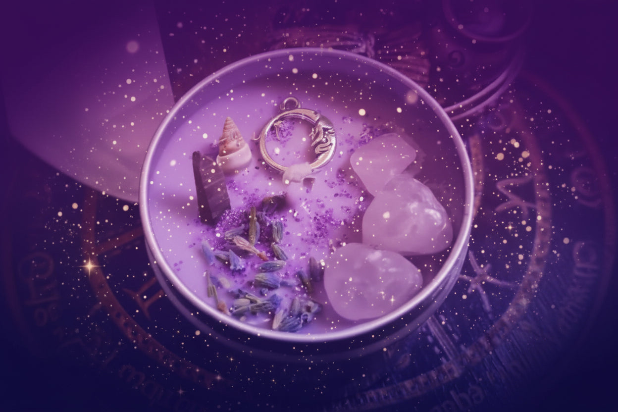 Magic Spell Candles for Manifesting Intentions with Herbs & Crystals - Lucky Girl Gifts